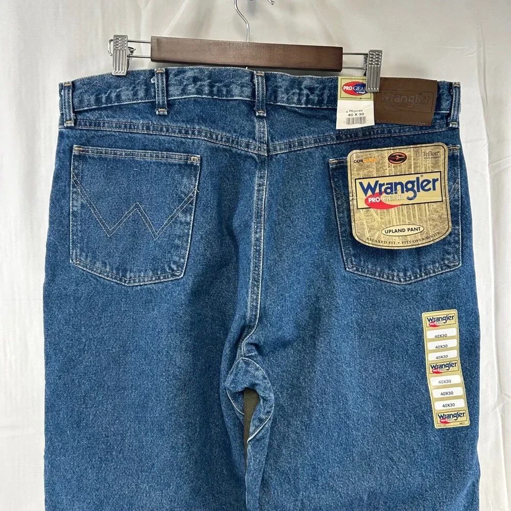 Wrangler ProGear Upland Pant Mens 40x30 Blue Denim Brown Cordura Brush Guard NEW